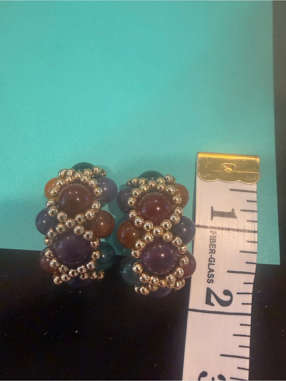Vintage Beaded Statement Clip Earrings - Gold Accents. 1980s - Picture 4 of 8